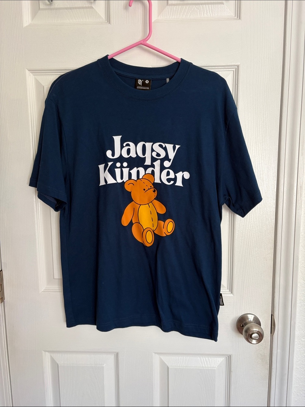 Navy Short-Sleeve Tee with Orange Bear Graphic